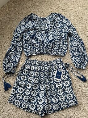 Roller Rabbit Navy and White Printed Two-Piece Set